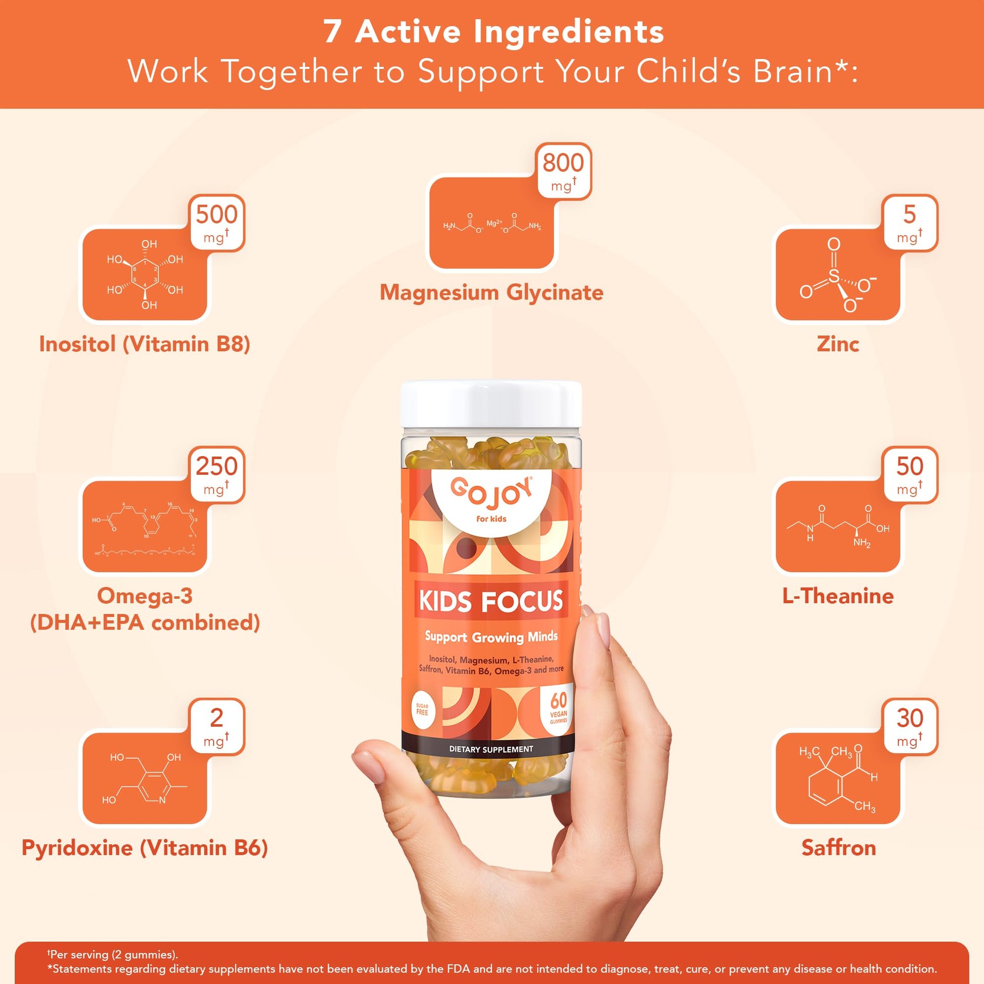 GOJOY NATURALS Kids Focus Gummies – Saffron, Magnesium Glycinate, L-Theanine & Inositol Supplement for Kids & Teens – Focus - PrimeBioHealth - canada supplements