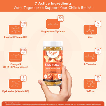 GOJOY NATURALS Kids Focus Gummies – Saffron, Magnesium Glycinate, L-Theanine & Inositol Supplement for Kids & Teens – Focus - PrimeBioHealth - canada supplements