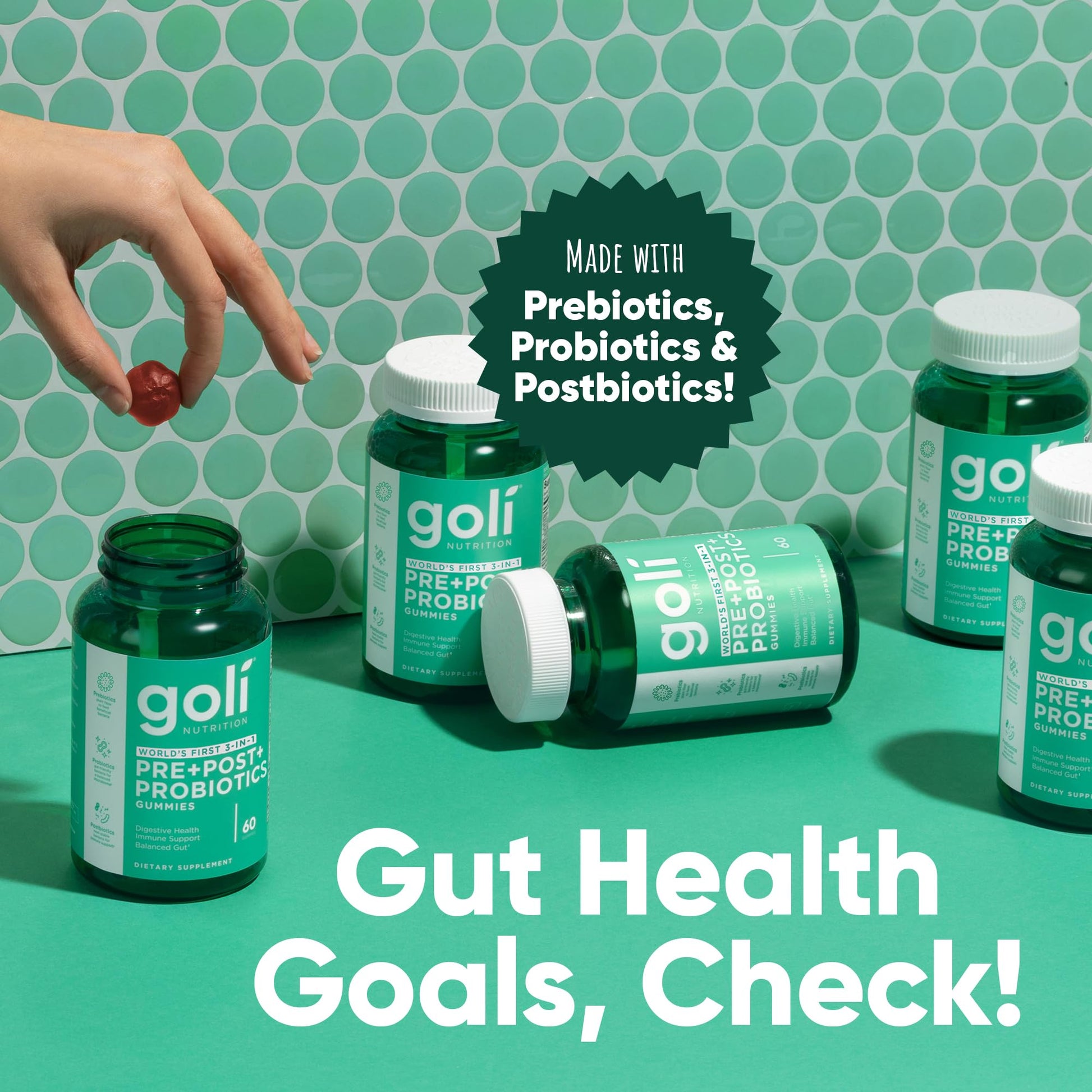 Goli Pre Pro Postbiotic Gummies - Worlds First 3-in-1 Formula with DE111 Probiotics, XOS Prebiotics, MCC1849 Postbiotics - Vegan, Non-GMO, - PrimeBioHealth - canada supplements