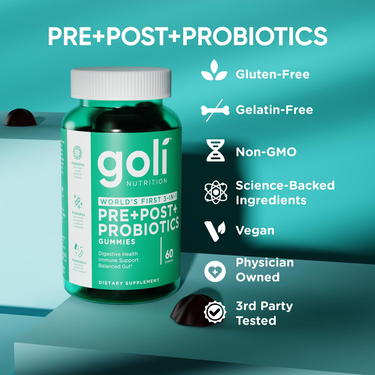 Goli Pre Pro Postbiotic Gummies - Worlds First 3-in-1 Formula with DE111 Probiotics, XOS Prebiotics, MCC1849 Postbiotics - Vegan, Non-GMO, - PrimeBioHealth - canada supplements