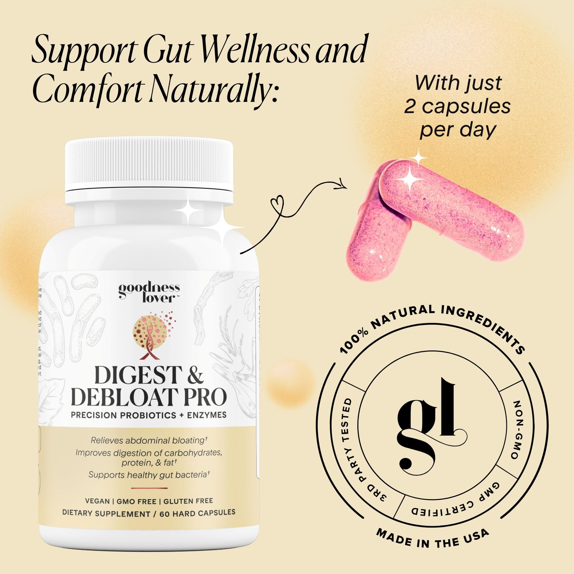 Goodness Lover Digest & Debloat Pro, Natural Digestive Enzymes Probiotics for Bloating Relief and Gas Relief, Probiotic Supplement for Women and Men, - PrimeBioHealth - canada supplements