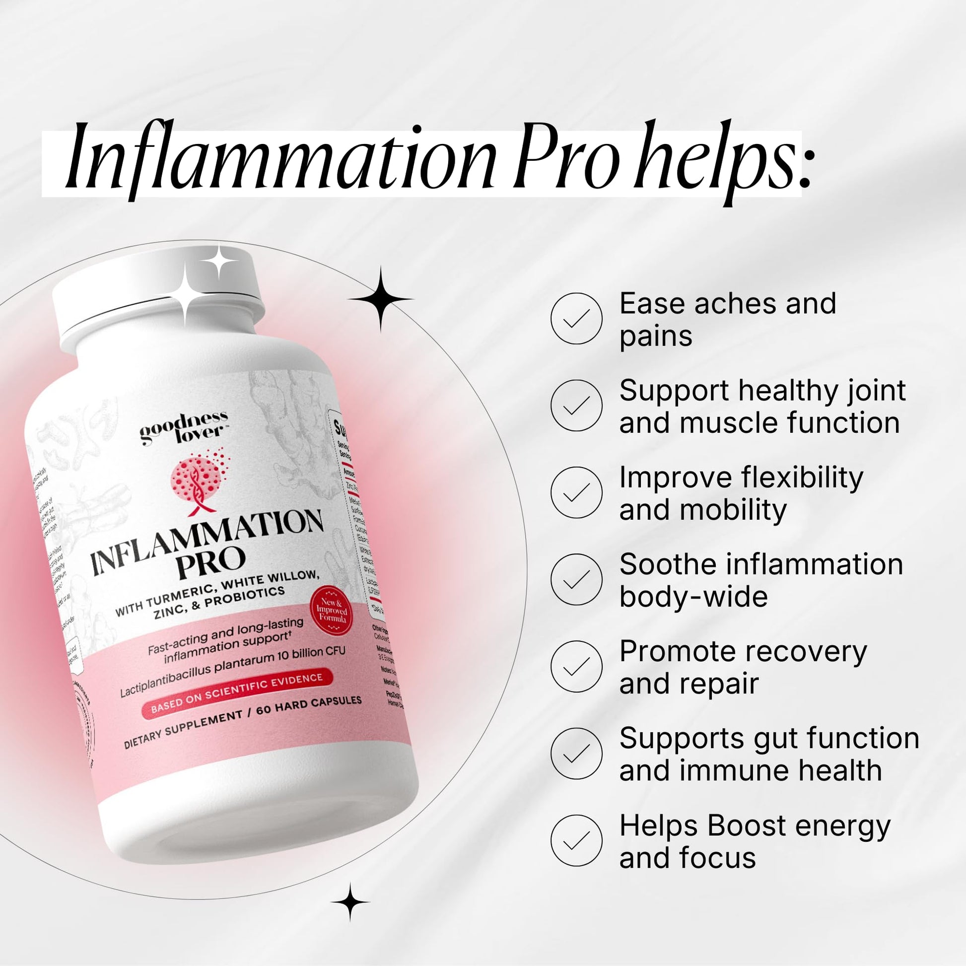 Goodness Lover Inflammation Pro, with 10 Billion CFU for Digestive Support, Curcumin, White Willow bark Extract, Zero fillers, Vegan, 30 Servings - PrimeBioHealth - canada supplements