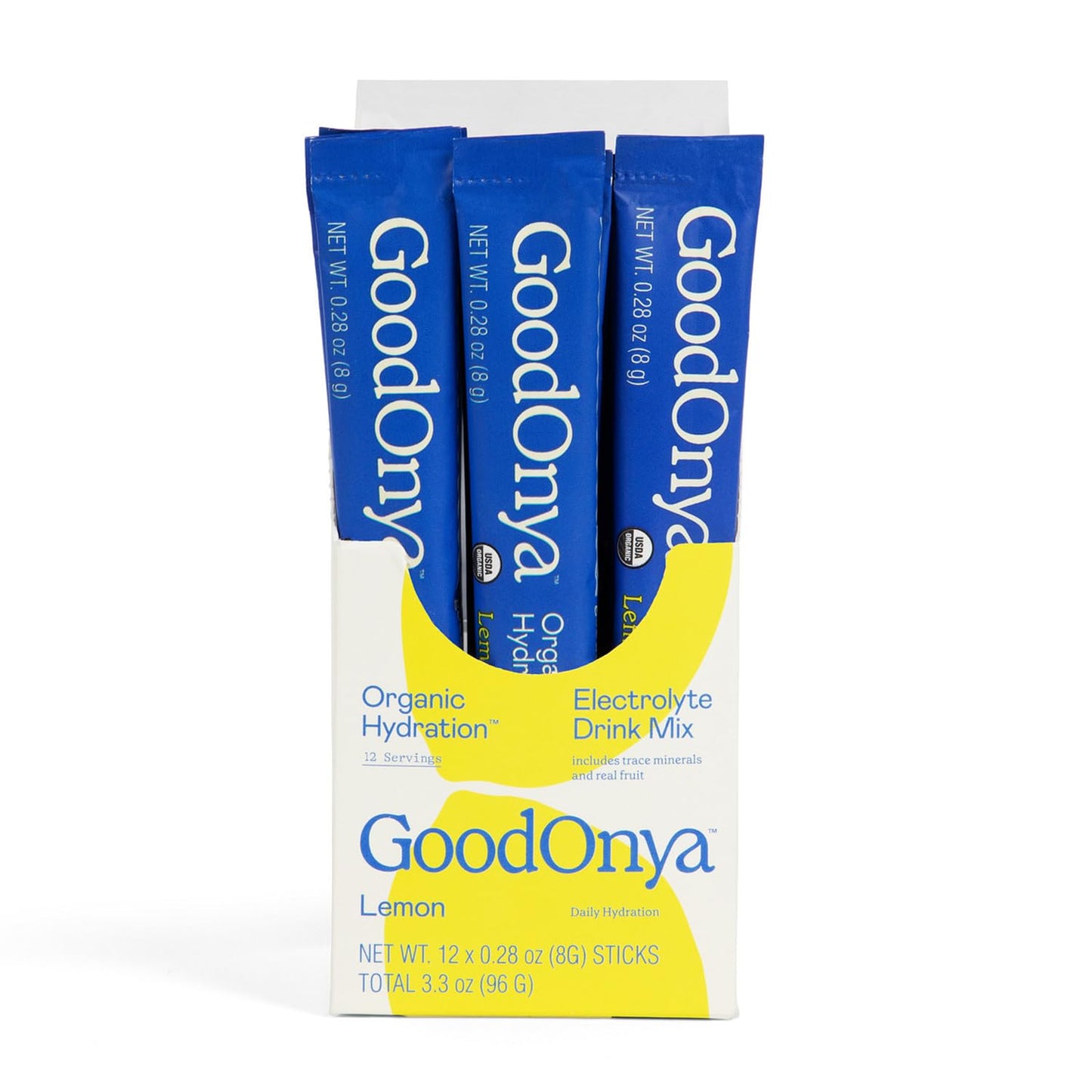 GOODONYA Organic Hydration Electrolyte Drink Mix, Certified Organic Hydration Powder, Non-GMO, Biochecked Glyphosate Free, Low Sugar, Lemonade Flavor, No Artificial Flavors,12 Stick Packs - PrimeBioHealth - canada supplements
