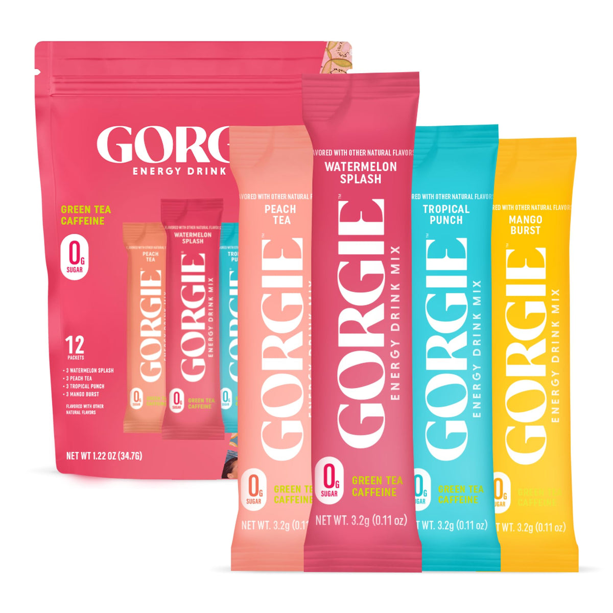 GORGIE Bestsellers Variety, Sugar-Free Natural Energy Drink Mix, On the Go Powder, Healthy Energy Drinks - Green Tea Caffeine, Biotin, B Vitamins -150mg Caffeine, L-Theanine, Vegan, & Low Calorie (Pack of 12) - PrimeBioHealth - canada supplements