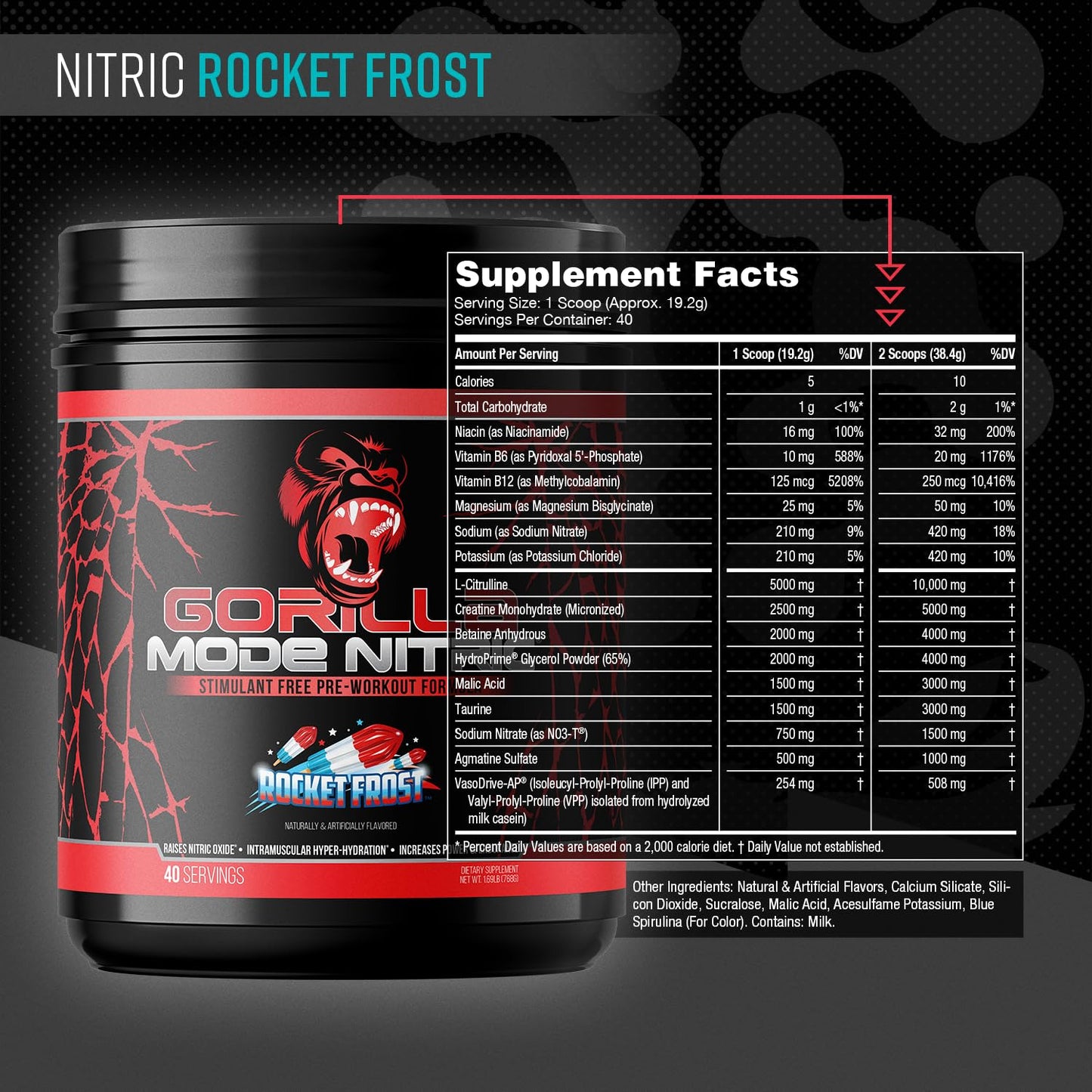 Gorilla Mode Nitric Upgraded Stimulant Free Pre-Workout – Best Tasting and Most Effective Stimulant Free Pre-Workout/Massive Pumps · Vasodilation · Power / 768 Grams (Rocket Frost) - PrimeBioHealth - canada supplements