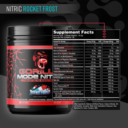Gorilla Mode Nitric Upgraded Stimulant Free Pre-Workout – Best Tasting and Most Effective Stimulant Free Pre-Workout/Massive Pumps · Vasodilation · Power / 768 Grams (Rocket Frost) - PrimeBioHealth - canada supplements