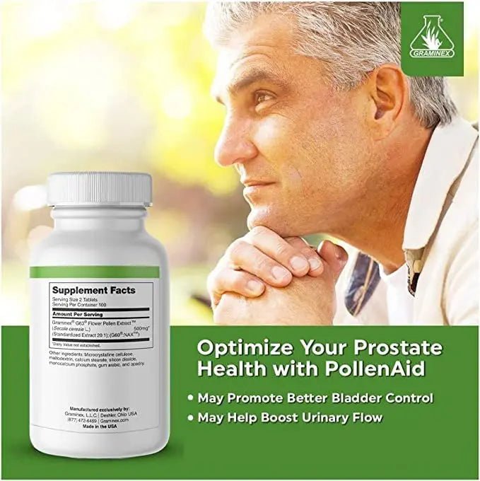 Graminex PollenAid Prostate Supplement: All Natural Prostate Support for Bladder Control & Urinary Tract Health, Rye Pollen Extract Made in USA, 200 Tablets - PrimeBioHealth - canada supplements