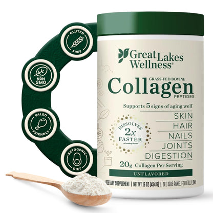 Great Lakes Wellness Collagen Peptides Powder – Supports Skin, Hair, Nails, Joints & Digestion – Hydrolyzed, Quick Dissolve - PrimeBioHealth - canada supplements