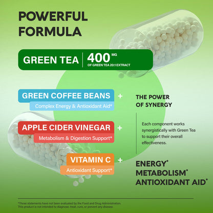 Green Tea Extract - 50% EGCG, Extra Strength 20:1 Extract - Natural Green Tea Supplement + Green Coffee Beans & Apple Cider Vinegar - Energy & Metabolism Support - PrimeBioHealth - canada supplements