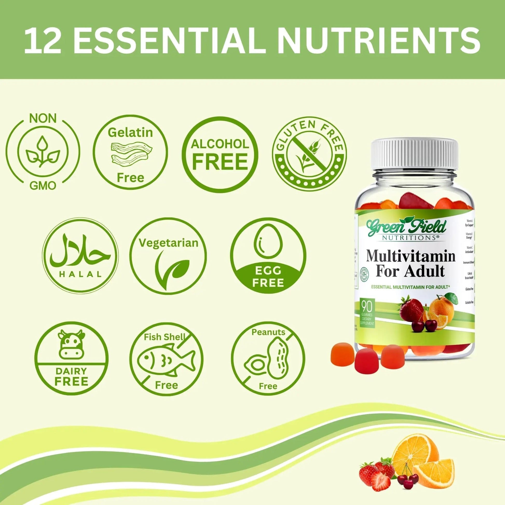Greenfield Nutritions Halal Multivitamins for Adults | 90 Halal Vitamins for Women & Men | All Essential Gelatin Free Halal Gummy Vitamin, Mineral - PrimeBioHealth - canada supplements