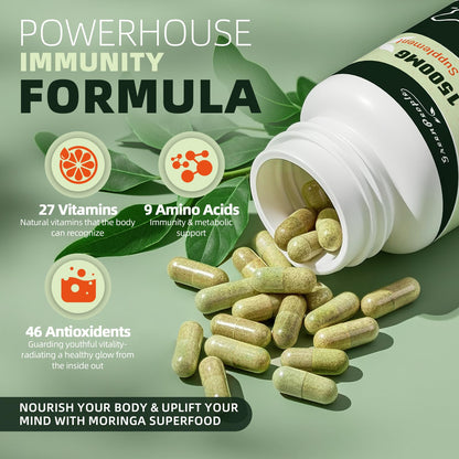 GREENPEOPLE Whole-Leaf Moringa Capsules 1500mg - High Potency 10:1 Moringa Oleifera Leaf Extract - Natural Green Superfood for Energy & Immune Support - PrimeBioHealth - canada supplements