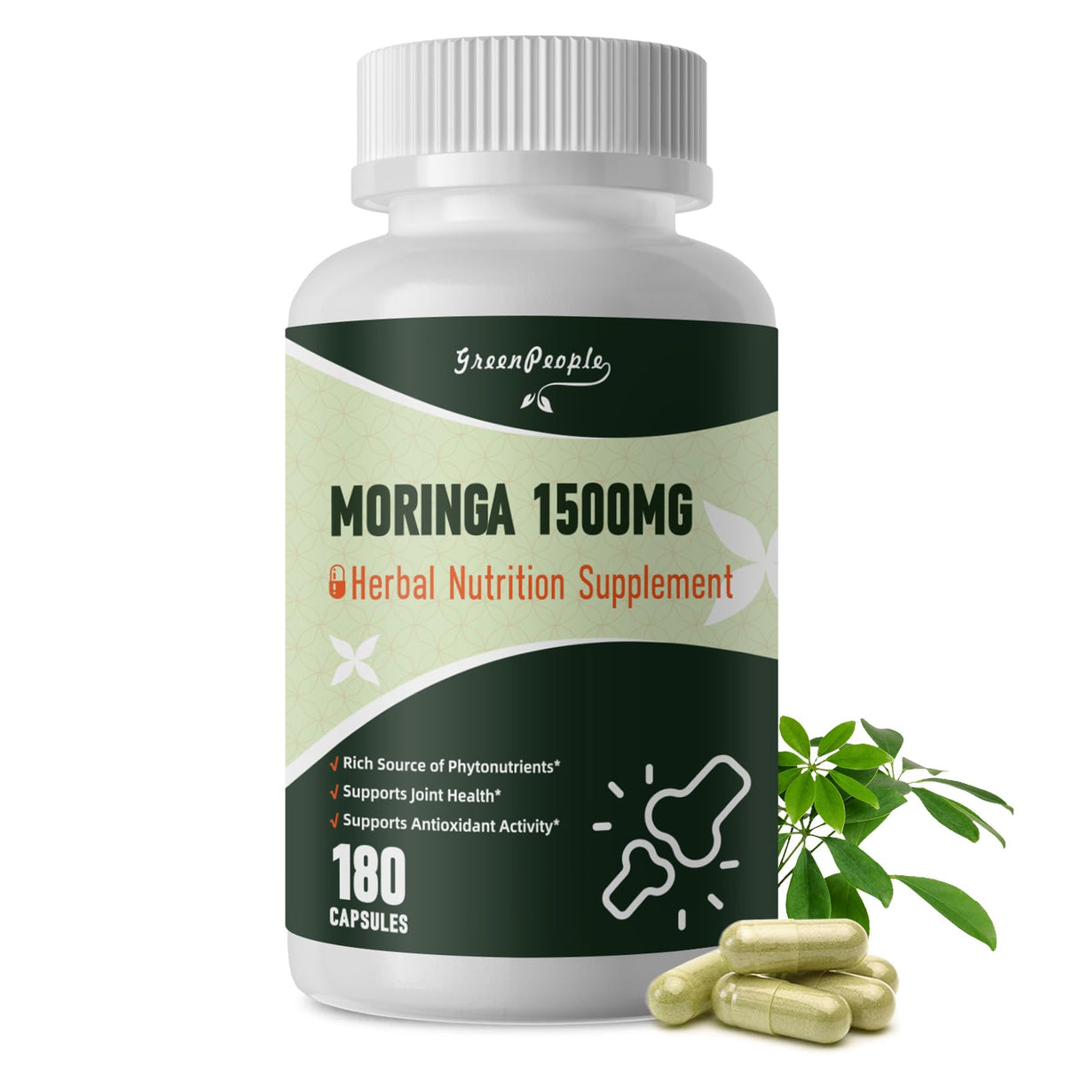 GREENPEOPLE Whole-Leaf Moringa Capsules 1500mg - High Potency 10:1 Moringa Oleifera Leaf Extract - Natural Green Superfood for Energy & Immune Support - PrimeBioHealth - canada supplements