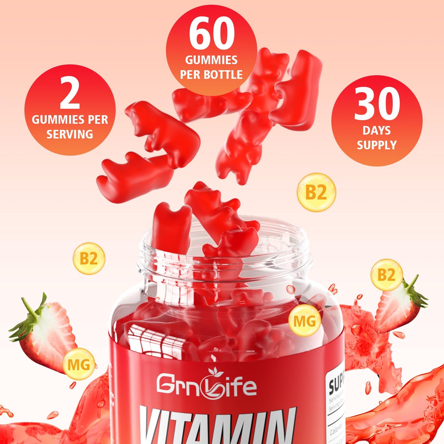GrnLife 2 Pack Vitamin B2 Gummies, Riboflavin 400mg with Magnesium for Kids & Adults, Migraine Relief & Energy Support - PrimeBioHealth - canada supplements
