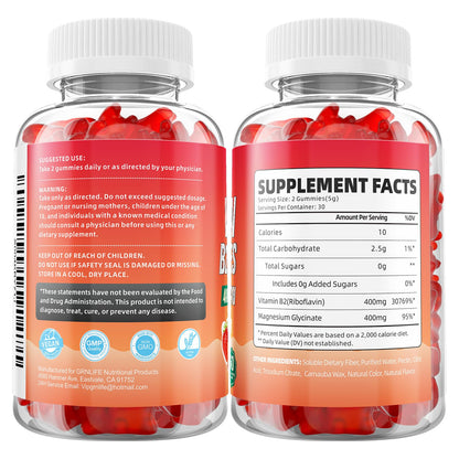 GrnLife 2 Pack Vitamin B2 Gummies, Riboflavin 400mg with Magnesium for Kids & Adults, Migraine Relief & Energy Support - PrimeBioHealth - canada supplements