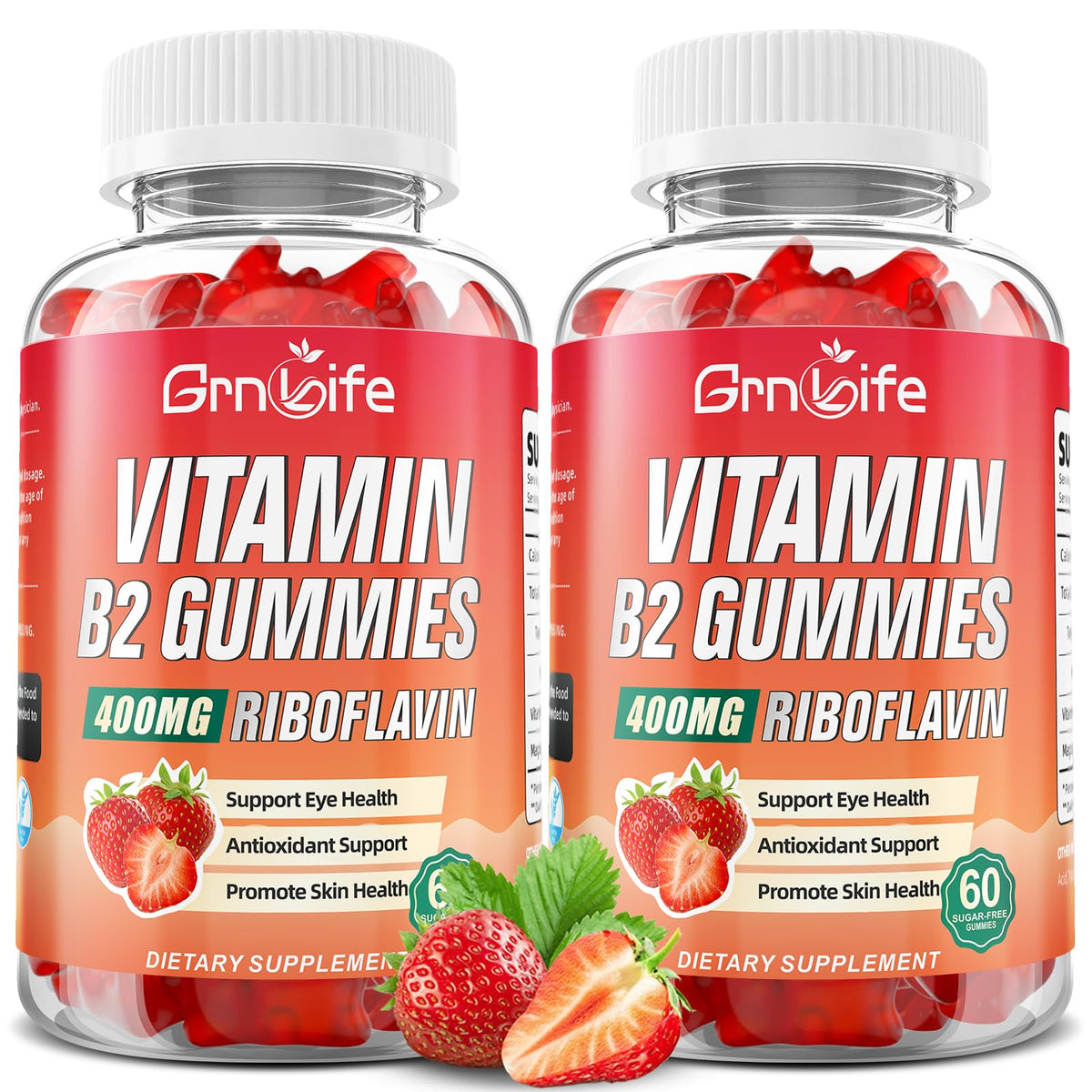 GrnLife 2 Pack Vitamin B2 Gummies, Riboflavin 400mg with Magnesium for Kids & Adults, Migraine Relief & Energy Support - PrimeBioHealth - canada supplements