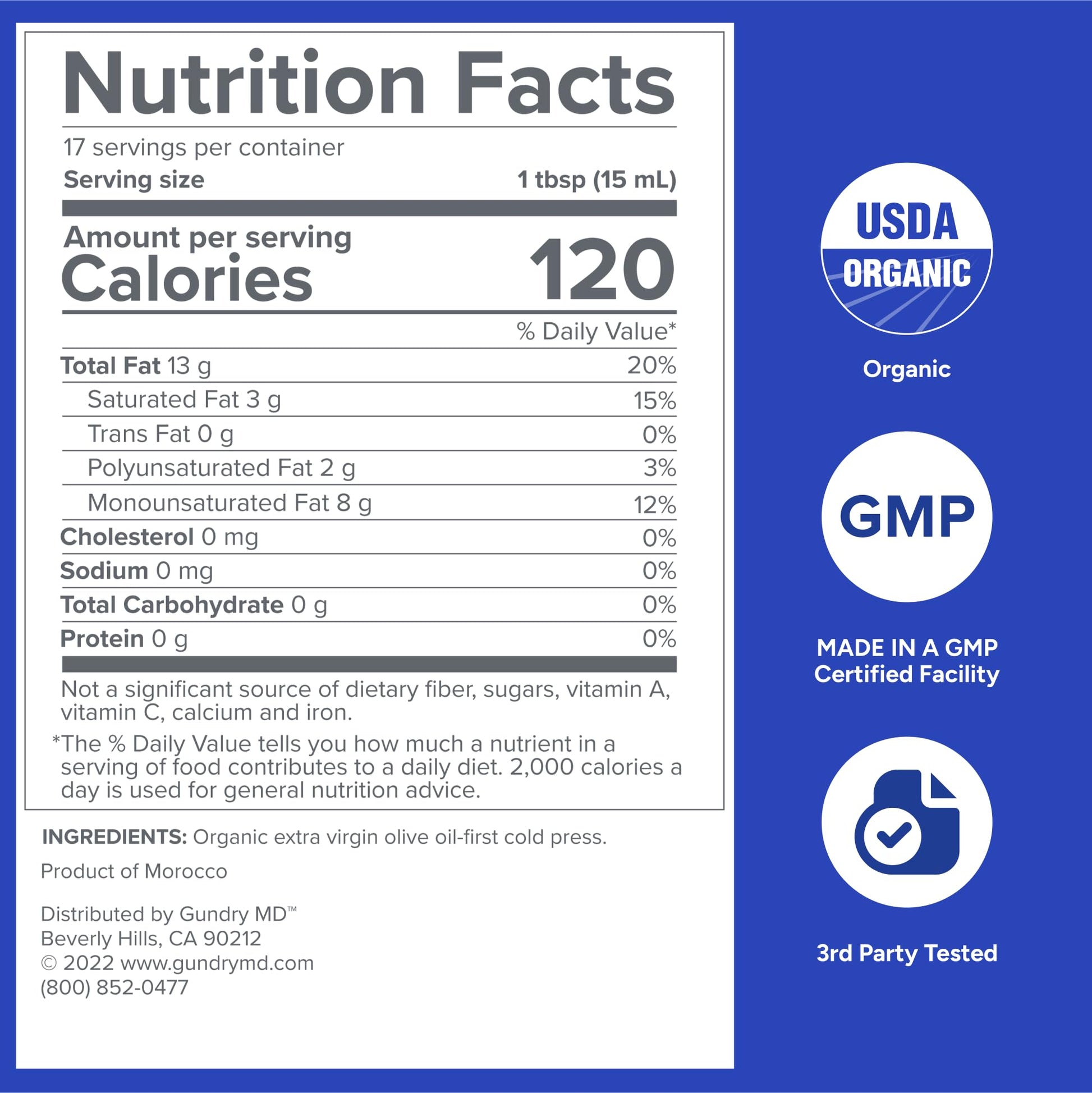 Gundry MD® Organic Extra Virgin First Cold Press Moroccan Polyphenol Rich Olive Oil (Olive Oil) (1) - PrimeBioHealth - canada supplements