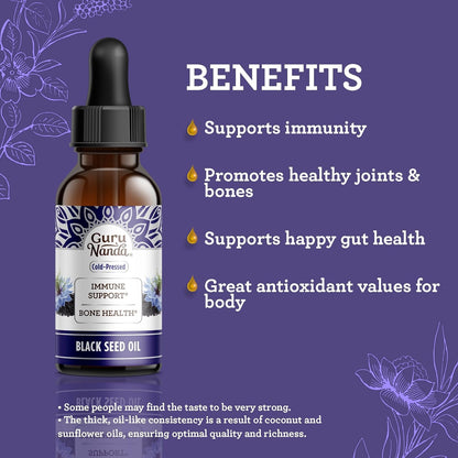 GuruNanda Black Seed Oil, Cold-Pressed Nigella Sativa - Rich in Vitamin D3 5000 Units, K2 & E, High Thymoquinone | Potent Antioxidant - PrimeBioHealth - canada supplements