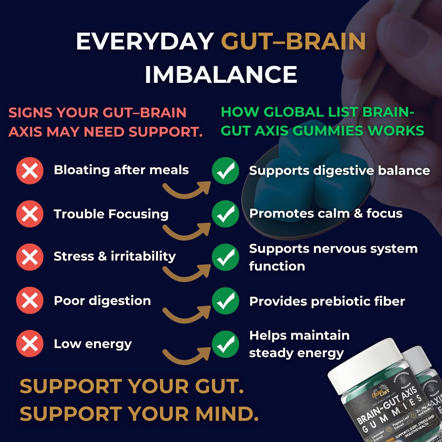 Gut Health & Bloating Relief Gummies – Digestion Support with Prebiotic Fiber, Inulin & Ashwagandha – Stress, Nervous Stomach, Sleep & Calm Support – Gut-Brain Axis Formula - PrimeBioHealth - canada supplements