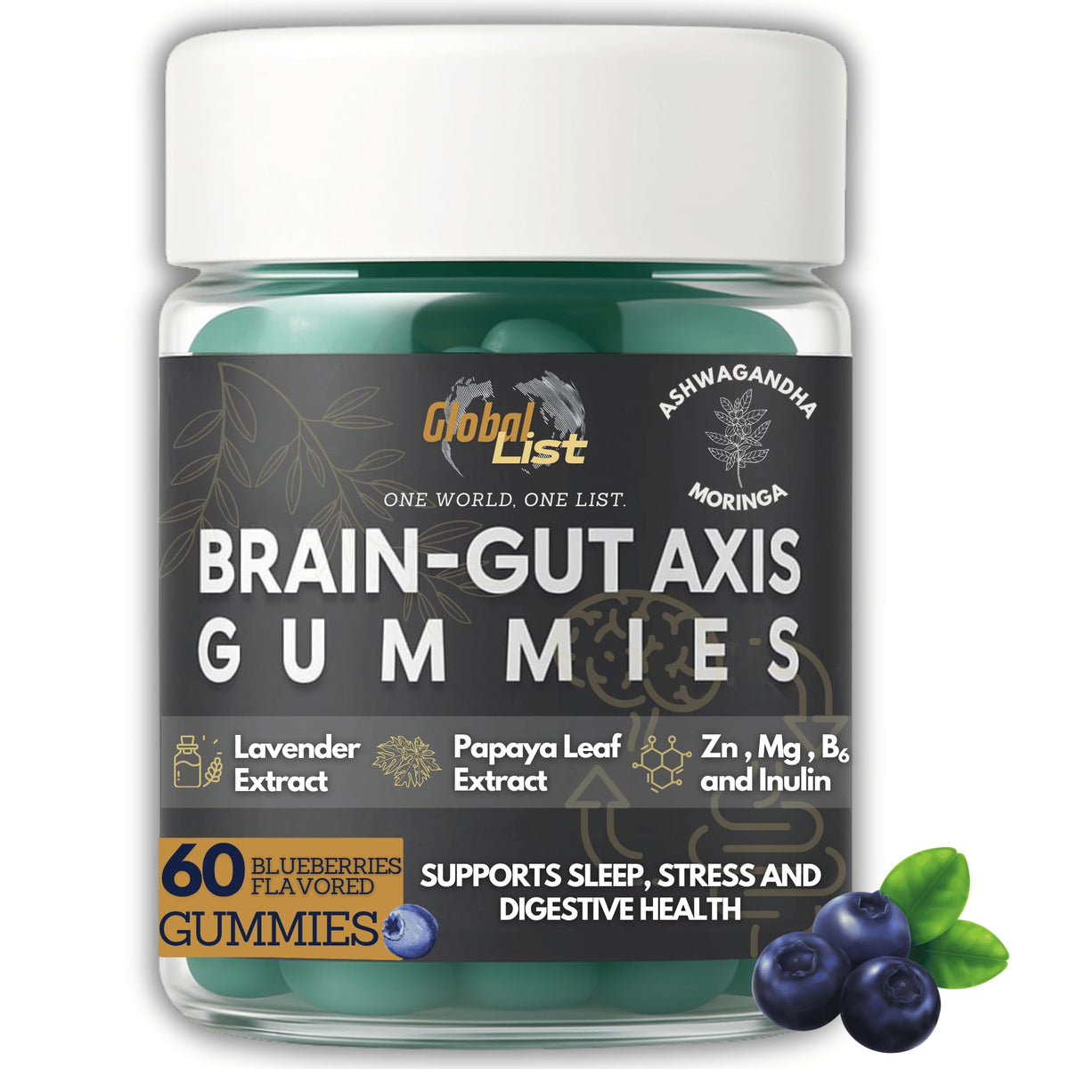 Gut Health & Bloating Relief Gummies – Digestion Support with Prebiotic Fiber, Inulin & Ashwagandha – Stress, Nervous Stomach, Sleep & Calm Support – Gut-Brain Axis Formula - PrimeBioHealth - canada supplements