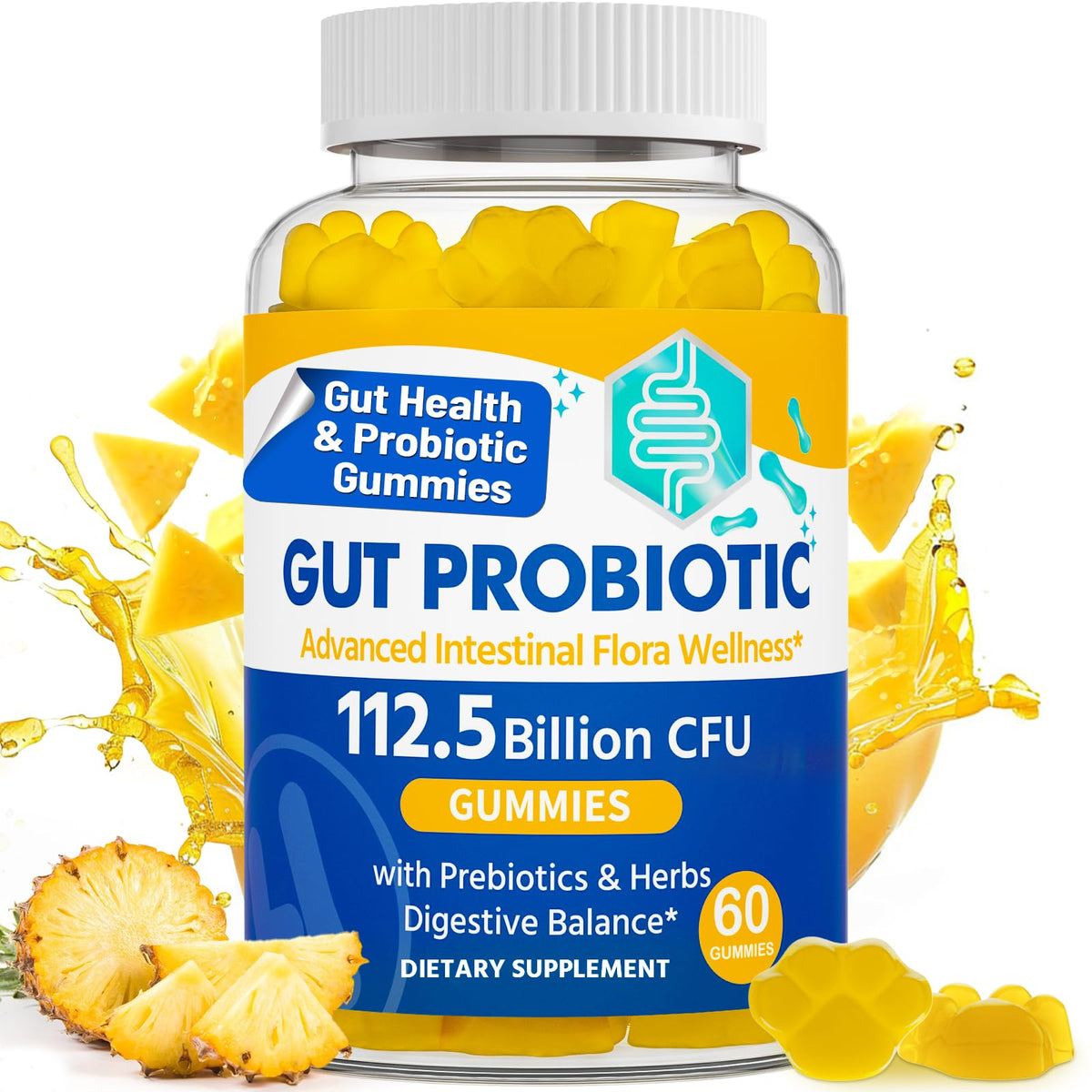 Gut Health & Probiotic Gummies, 112.5 Billion CFU, Sugar Free - 8 Strains + Prebiotics + Herbs - for Digestive, Immune, Diarrhea & Bloating - Gut Health for Women & Men - PrimeBioHealth - canada supplements