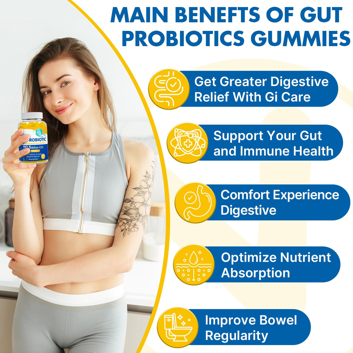 Gut Health & Probiotic Gummies, 112.5 Billion CFU, Sugar Free - 8 Strains + Prebiotics + Herbs - for Digestive, Immune, Diarrhea & Bloating - Gut Health for Women & Men - PrimeBioHealth - canada supplements