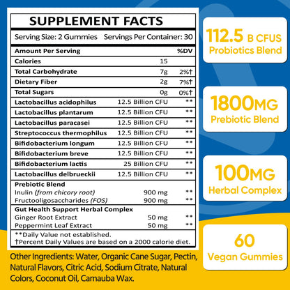 Gut Health & Probiotic Gummies, 112.5 Billion CFU, Sugar Free - 8 Strains + Prebiotics + Herbs - for Digestive, Immune, Diarrhea & Bloating - Gut Health for Women & Men - PrimeBioHealth - canada supplements