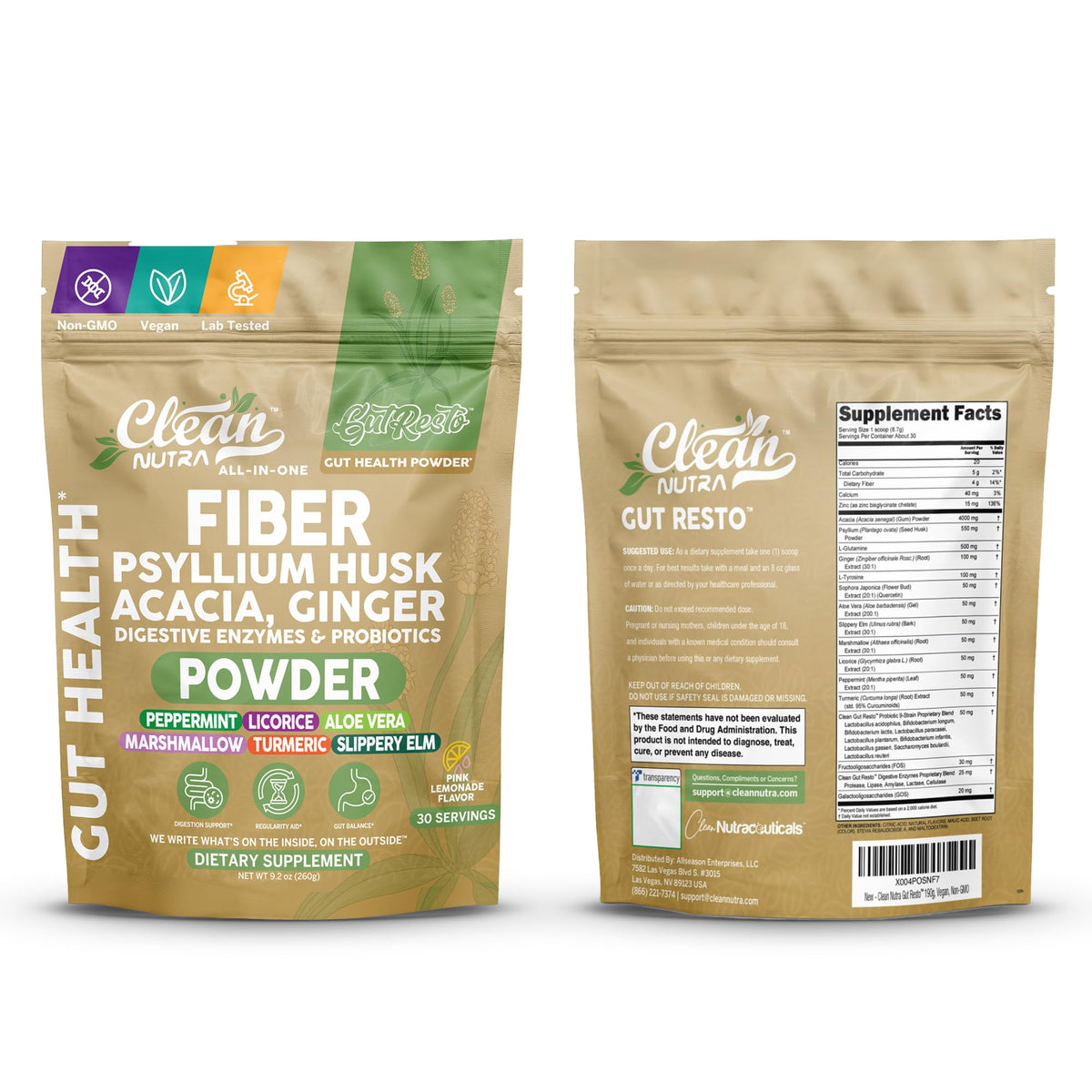 GutResto Fiber Supplement Psyllium Husk Powder Probiotic Gut Health Digestive Enzymes Prebiotic L-Glutamine Slippery Elm Aloe Vera Marshmallow Root Turmeric Ginger - PrimeBioHealth - canada supplements