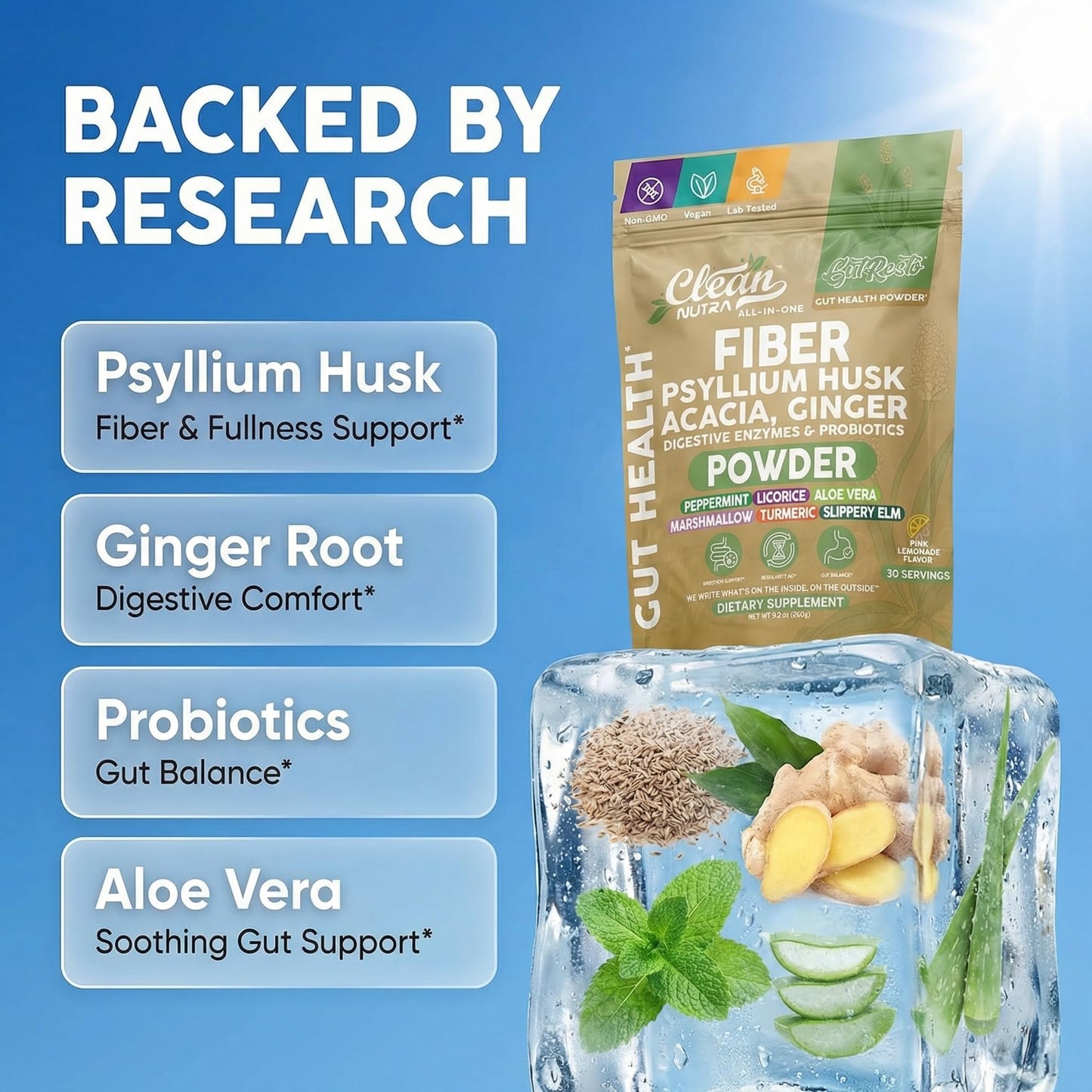 GutResto Fiber Supplement Psyllium Husk Powder Probiotic Gut Health Digestive Enzymes Prebiotic L-Glutamine Slippery Elm Aloe Vera Marshmallow Root Turmeric Ginger - PrimeBioHealth - canada supplements