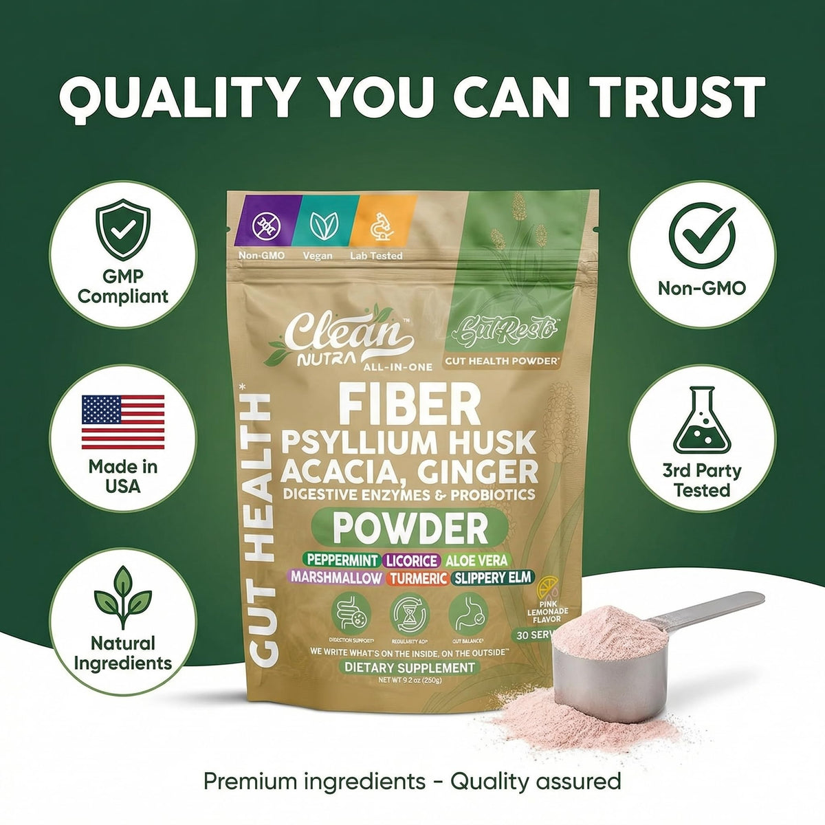 GutResto Fiber Supplement Psyllium Husk Powder Probiotic Gut Health Digestive Enzymes Prebiotic L-Glutamine Slippery Elm Aloe Vera Marshmallow Root Turmeric Ginger - PrimeBioHealth - canada supplements