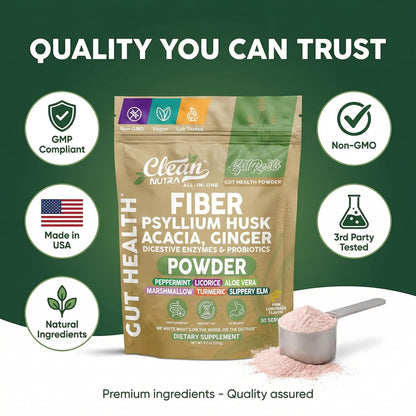 GutResto Fiber Supplement Psyllium Husk Powder Probiotic Gut Health Digestive Enzymes Prebiotic L-Glutamine Slippery Elm Aloe Vera Marshmallow Root Turmeric Ginger - PrimeBioHealth - canada supplements