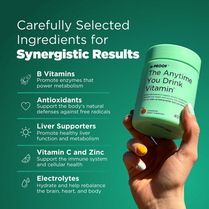 H-PROOF The Anytime You Drink Vitamin, Liver Health & Immunity Support with Electrolytes, Milk Thistle, and Vitamins B & C - 40 Chewable Tablets - PrimeBioHealth - canada supplements