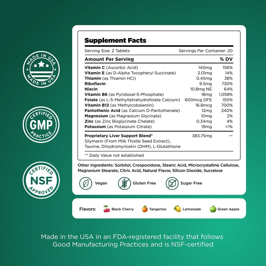 H-PROOF The Anytime You Drink Vitamin, Liver Health & Immunity Support with Electrolytes, Milk Thistle, and Vitamins B & C - 40 Chewable Tablets - PrimeBioHealth - canada supplements
