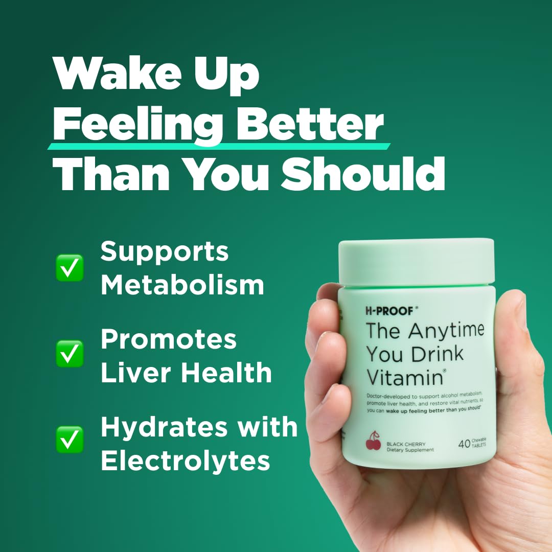 H-PROOF The Anytime You Drink Vitamin, Liver Health & Immunity Support with Electrolytes, Milk Thistle, and Vitamins B & C - 40 Chewable Tablets - PrimeBioHealth - canada supplements