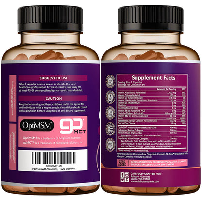 Hair Growth Vitamins for Women | Biotin 10,000mcg, Collagen, Patented OptiMSM®, goMCT - PrimeBioHealth - canada supplements