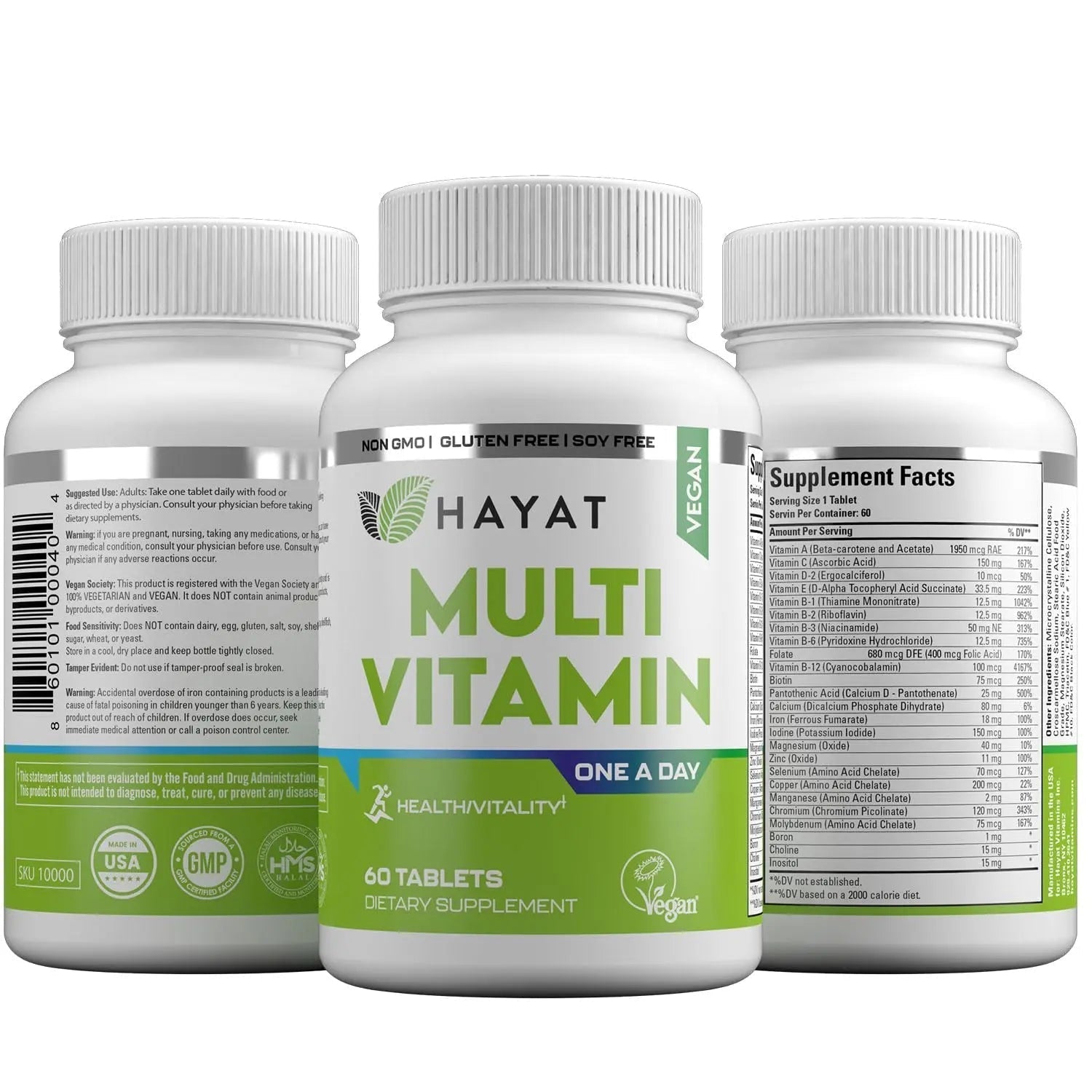 HAYAT Vitamins Vegan Natural Multivitamin, Daily Vitamins with Vitamin A, C, D, E, B1, B2, B3, B6, B12, Biotin, Zinc and More, 2 Month Supply, All Natural - PrimeBioHealth - canada supplements