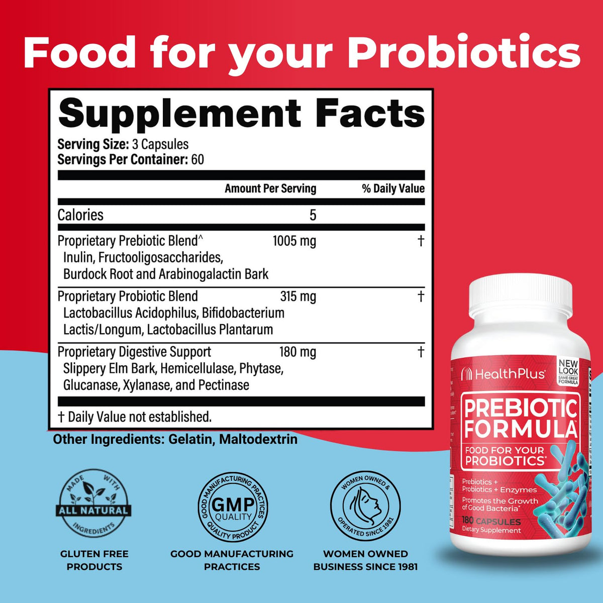 Health Plus Prebiotic Formula - Probiotics + Prebiotics + Digestive Enzymes - Gluten Free, Dairy Free, Natural Herbal Ingredients - PrimeBioHealth - canada supplements