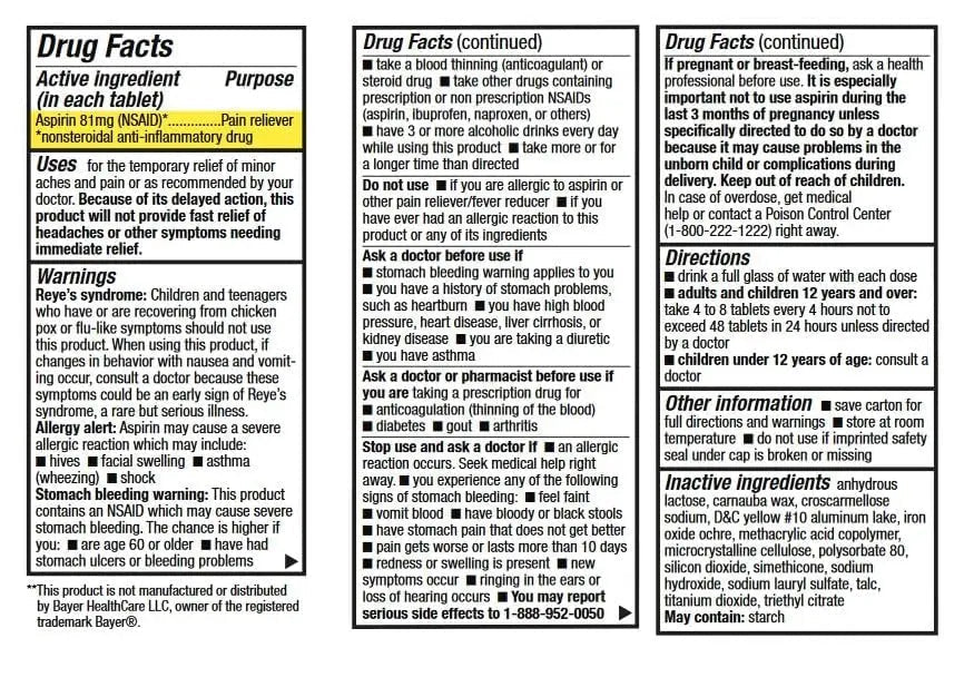 HealthA2Z® Aspirin 81 mg | Low Strength | Enteric Coated | Pain Relief | Reduces Minor Aches Muscle Pain & Cramps | Fever Reducer | Reduces Headache (300 Counts) - PrimeBioHealth - canada supplements