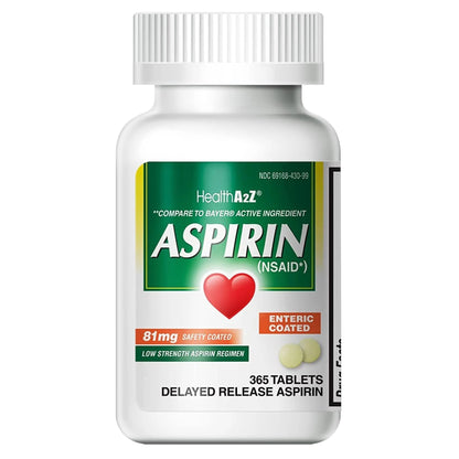 HealthA2Z® Aspirin 81 mg | Low Strength | Enteric Coated | Pain Relief | Reduces Minor Aches Muscle Pain & Cramps | Fever Reducer | Reduces Headache (365 Counts) - PrimeBioHealth - canada supplements