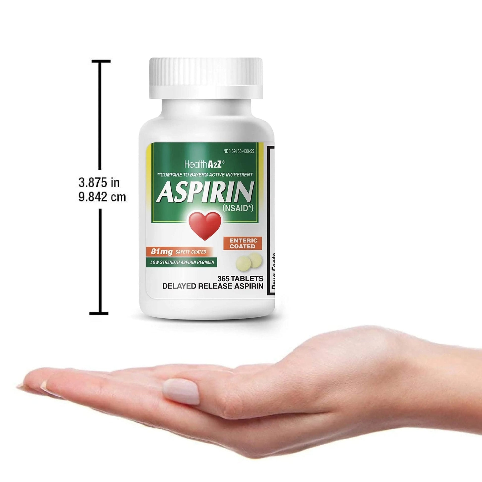 HealthA2Z® Aspirin 81 mg | Low Strength | Enteric Coated | Pain Relief | Reduces Minor Aches Muscle Pain & Cramps | Fever Reducer | Reduces Headache (365 Counts) - PrimeBioHealth - canada supplements