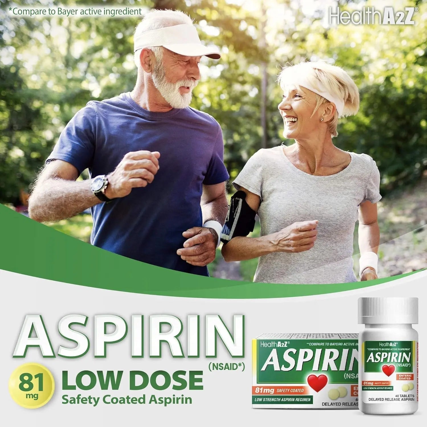 HealthA2Z Aspirin 81mg Low Strength | Enteric Coated | 24 Packs of 40 Counts (960 Tablets Total) | Value Package - PrimeBioHealth - canada supplements