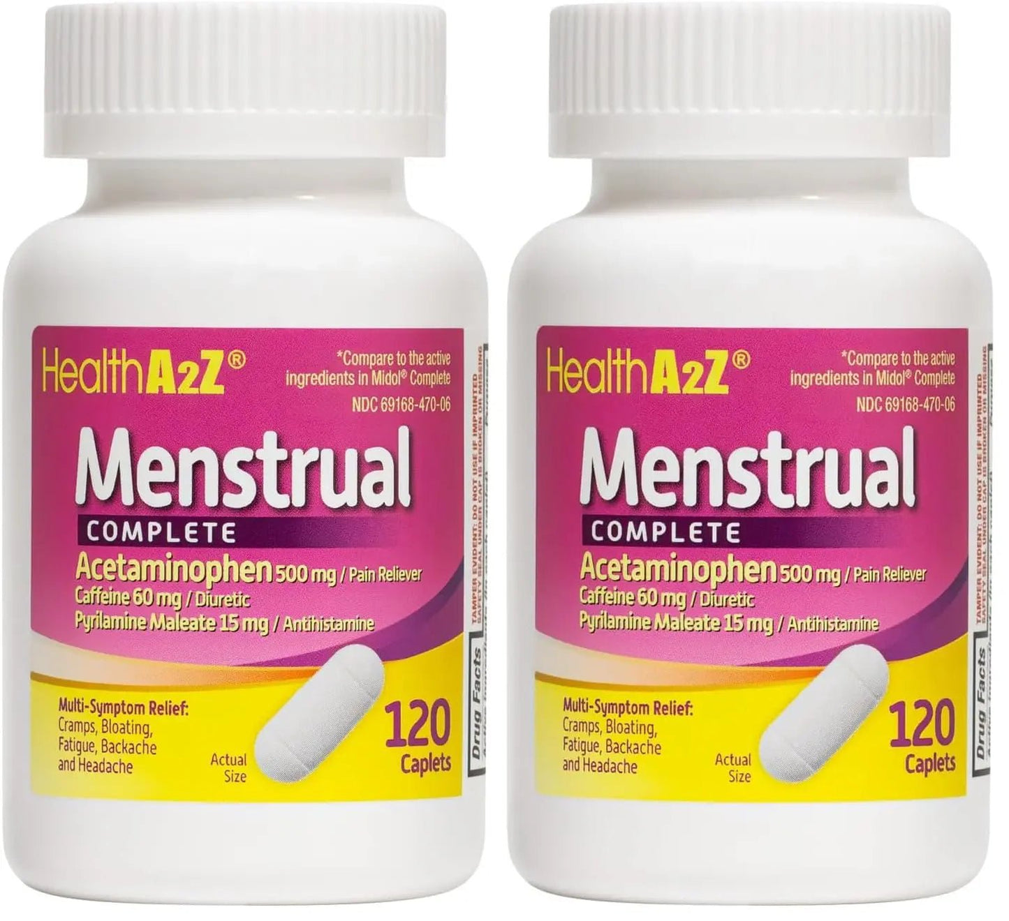 HealthA2Z® Menstrual Complete Pain Relief Tablets | Relieves Cramps, Bloating, Fatigue, Backache & Headache (120 Counts) (Pack of 2) - PrimeBioHealth - canada supplements