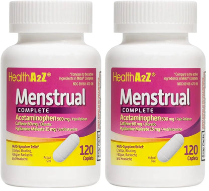 HealthA2Z® Menstrual Complete Pain Relief Tablets | Relieves Cramps, Bloating, Fatigue, Backache & Headache (120 Counts) (Pack of 2) - PrimeBioHealth - canada supplements