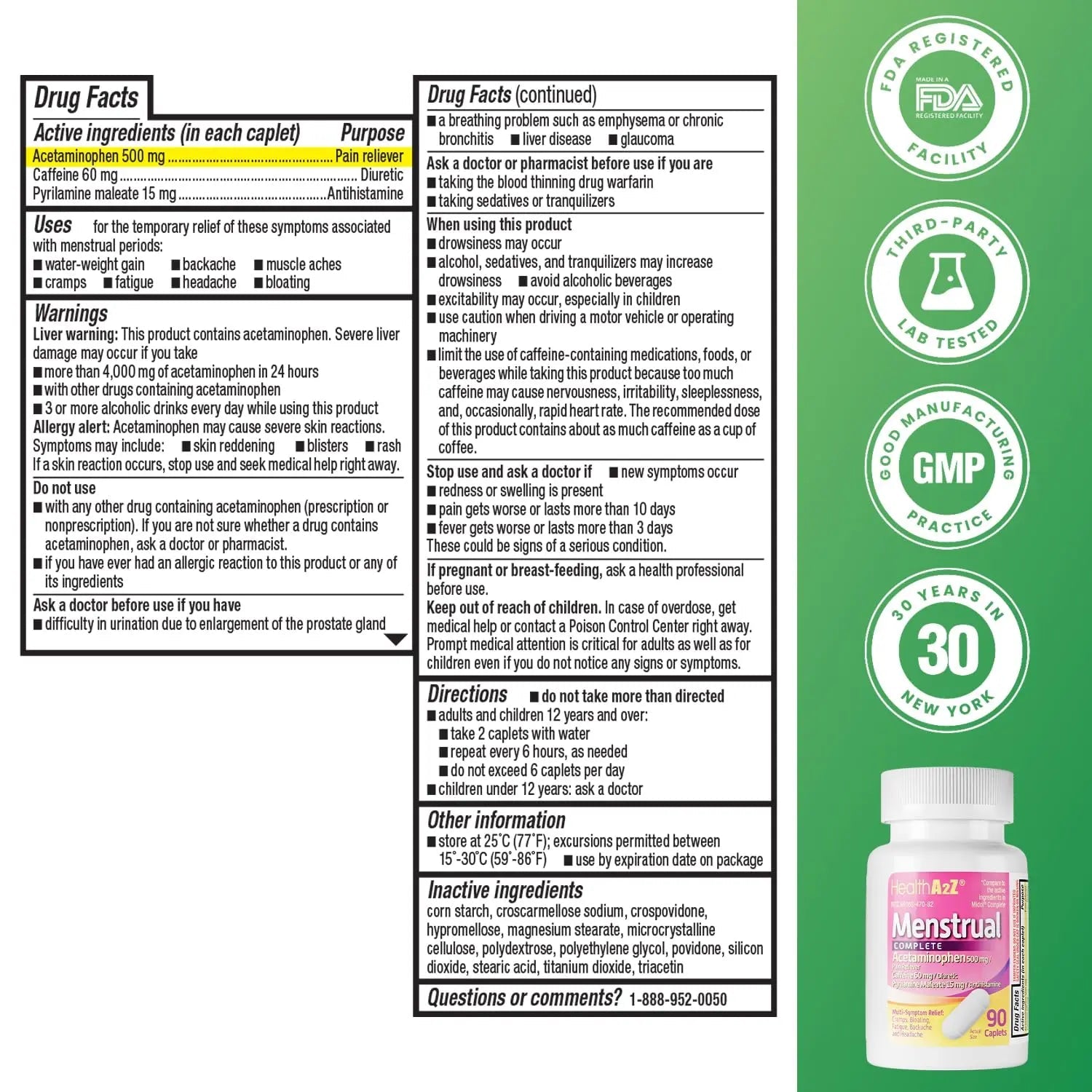 HealthA2Z® Menstrual Complete Pain Relief Tablets | Relieves Cramps, Bloating, Fatigue, Backache & Headache (90 Counts) - PrimeBioHealth - canada supplements