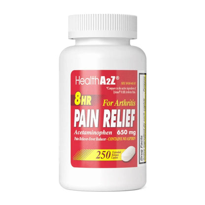 HealthA2Z® Pain Relief Extended Release | Acetaminophen 650mg | 8 Hours | Arthiritis Pain | Pain Reliever - Fever Reducer | Contains no Aspirin | (250 Caplets) - PrimeBioHealth - canada supplements