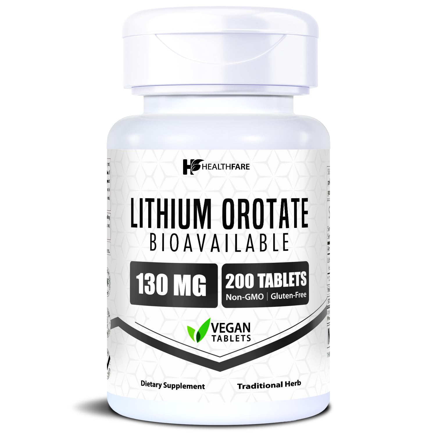 HealthFare Lithium Orotate Supplement 130mg | 200 Vegetarian Tablets | High Bioavailability Trace Mineral | Mood, Brain & Memory Support - PrimeBioHealth - canada supplements