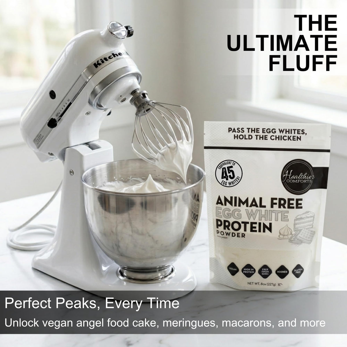 Healthier Comforts Animal-Free Egg White Protein Powder | Make Vegan Egg Omelets, Angel Food Cake, Meringue, Protein Shakes | Whips and Binds Just Like Traditional Egg Whites (8 oz) - PrimeBioHealth - canada supplements