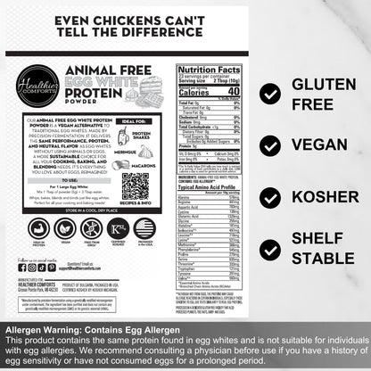 Healthier Comforts Animal-Free Egg White Protein Powder | Make Vegan Egg Omelets, Angel Food Cake, Meringue, Protein Shakes | Whips and Binds Just Like Traditional Egg Whites (8 oz) - PrimeBioHealth - canada supplements