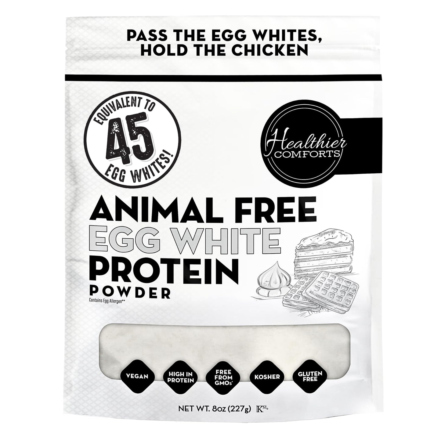 Healthier Comforts Animal-Free Egg White Protein Powder | Make Vegan Egg Omelets, Angel Food Cake, Meringue, Protein Shakes | Whips and Binds Just Like Traditional Egg Whites (8 oz) - PrimeBioHealth - canada supplements