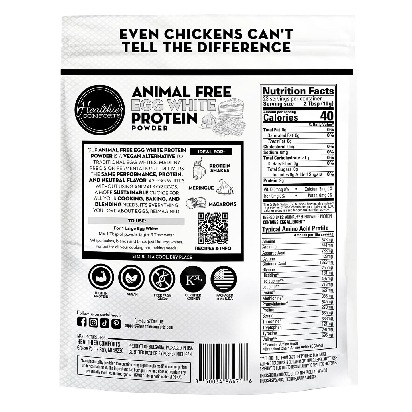 Healthier Comforts Animal-Free Egg White Protein Powder | Make Vegan Egg Omelets, Angel Food Cake, Meringue, Protein Shakes | Whips and Binds Just Like Traditional Egg Whites (8 oz) - PrimeBioHealth - canada supplements