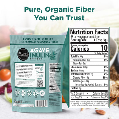 Healthier Comforts Organic Inulin Powder (12 oz) from Blue Agave | Soluble Prebiotic Fiber, Gentle on Digestion, Non-GMO | Perfect for Coffee, Baking & Cooking - PrimeBioHealth - canada supplements